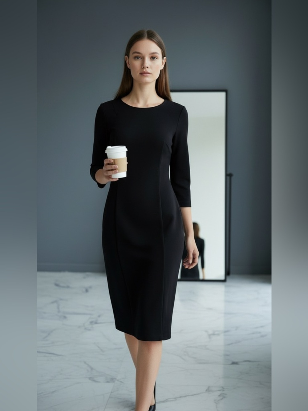 Theory Black Midi Sheath Dress